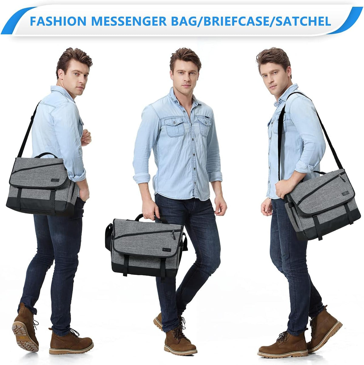 Water-Resistant Laptop Messenger Bag with Adjustable Strap