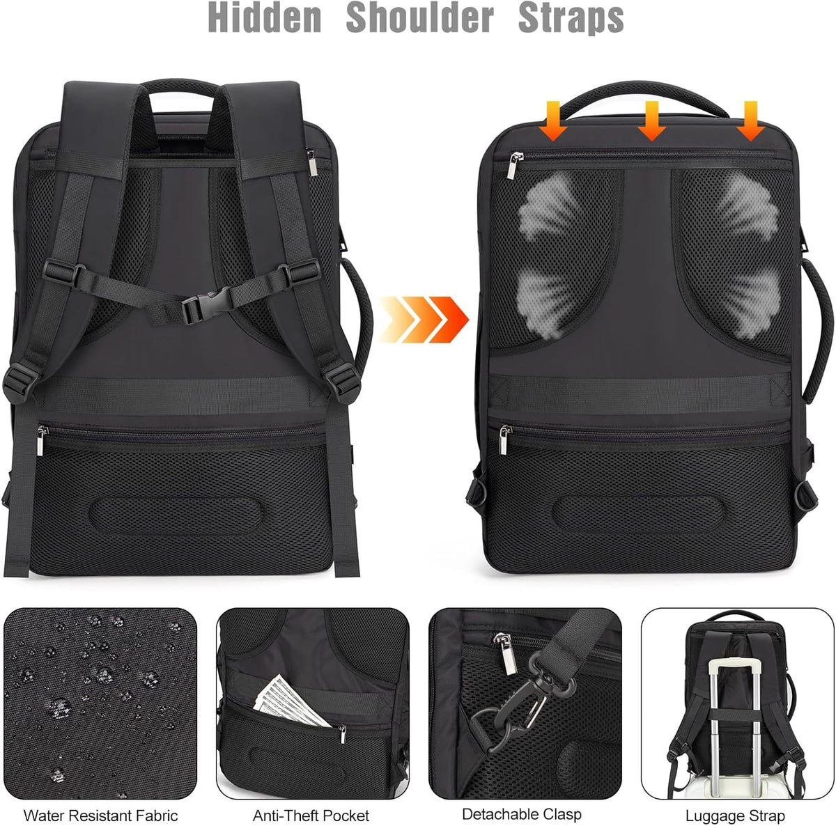 Water-Resistant Travel Laptop Backpack with USB Port & Anti-Theft Lock - 40L