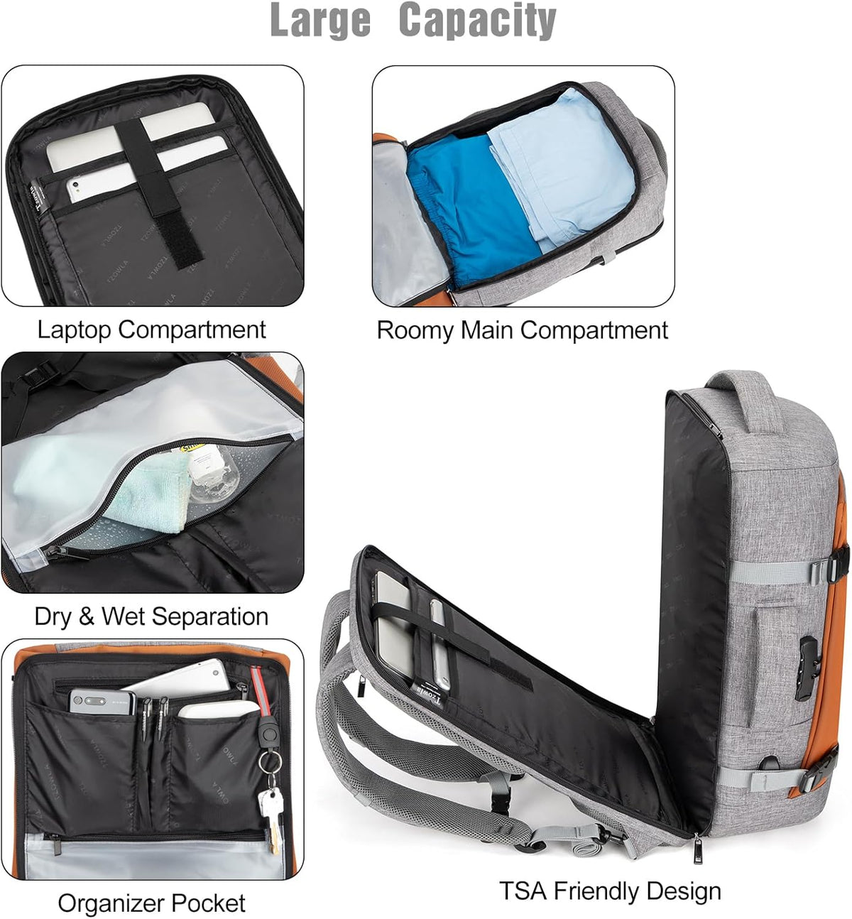 Water-Resistant Travel Laptop Backpack with USB Port & Anti-Theft Lock - 40L