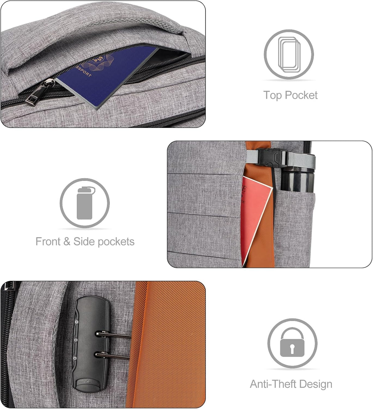 Water-Resistant Travel Laptop Backpack with USB Port & Anti-Theft Lock - 40L