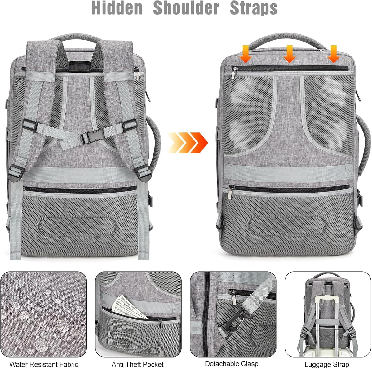 Water-Resistant Travel Laptop Backpack with USB Port & Anti-Theft Lock - 40L