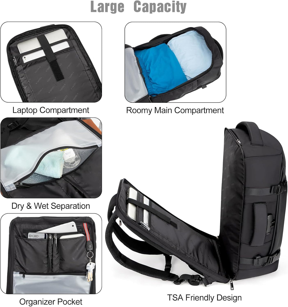 Water-Resistant Travel Laptop Backpack with USB Port & Anti-Theft Lock - 40L