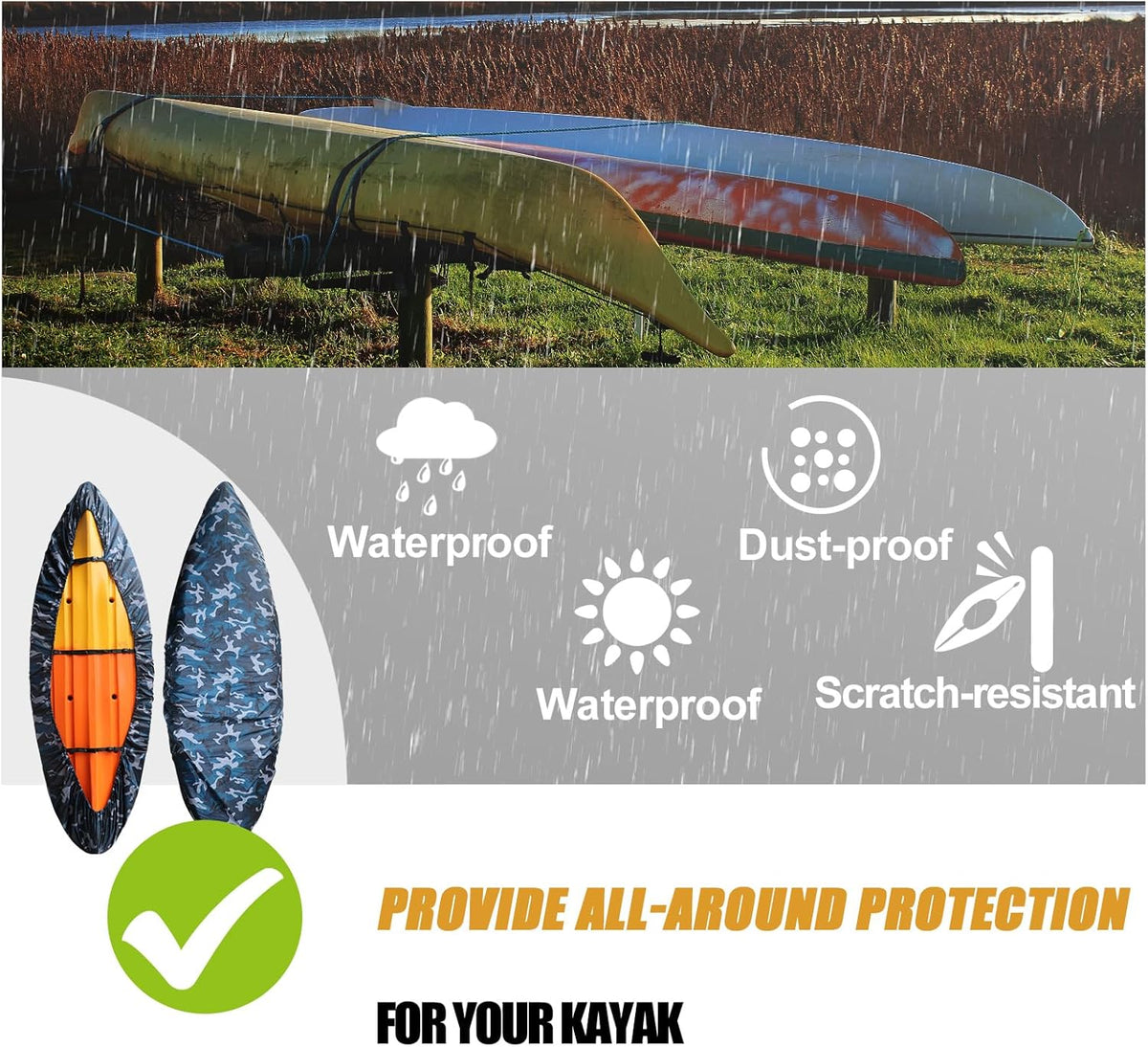 Waterproof and UV-Resistant Kayak Cover with Adjustable Straps