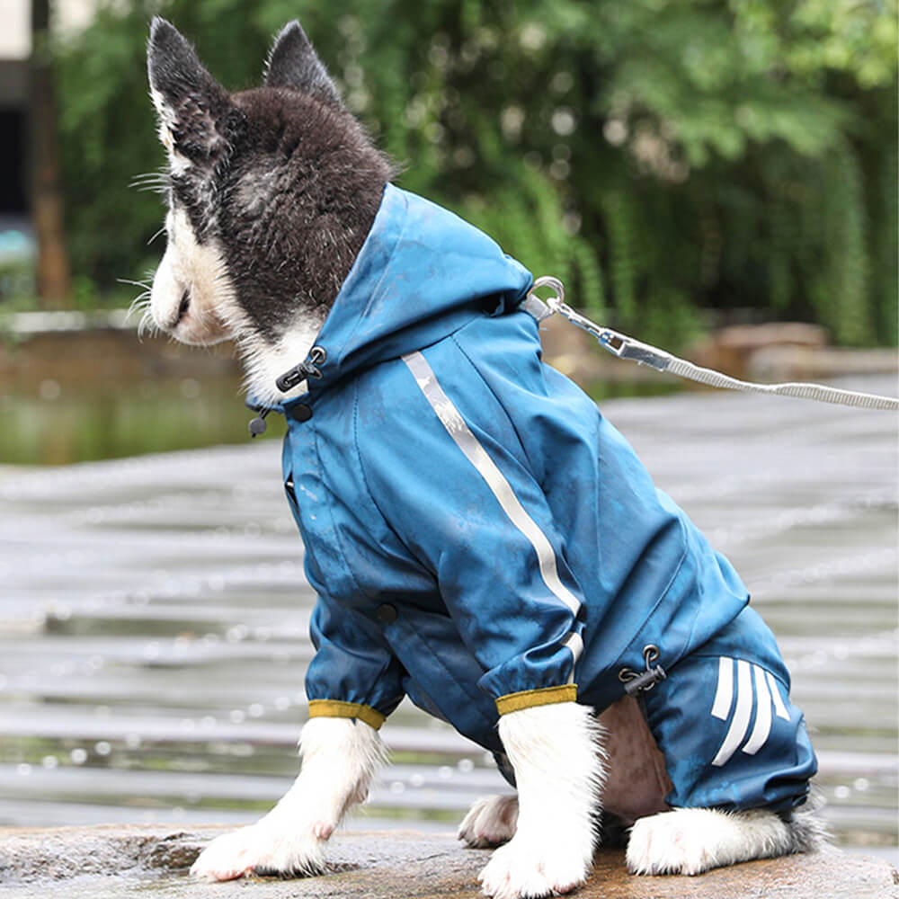Waterproof Hooded Dog Raincoat with Reflective Stripes - Adjustable