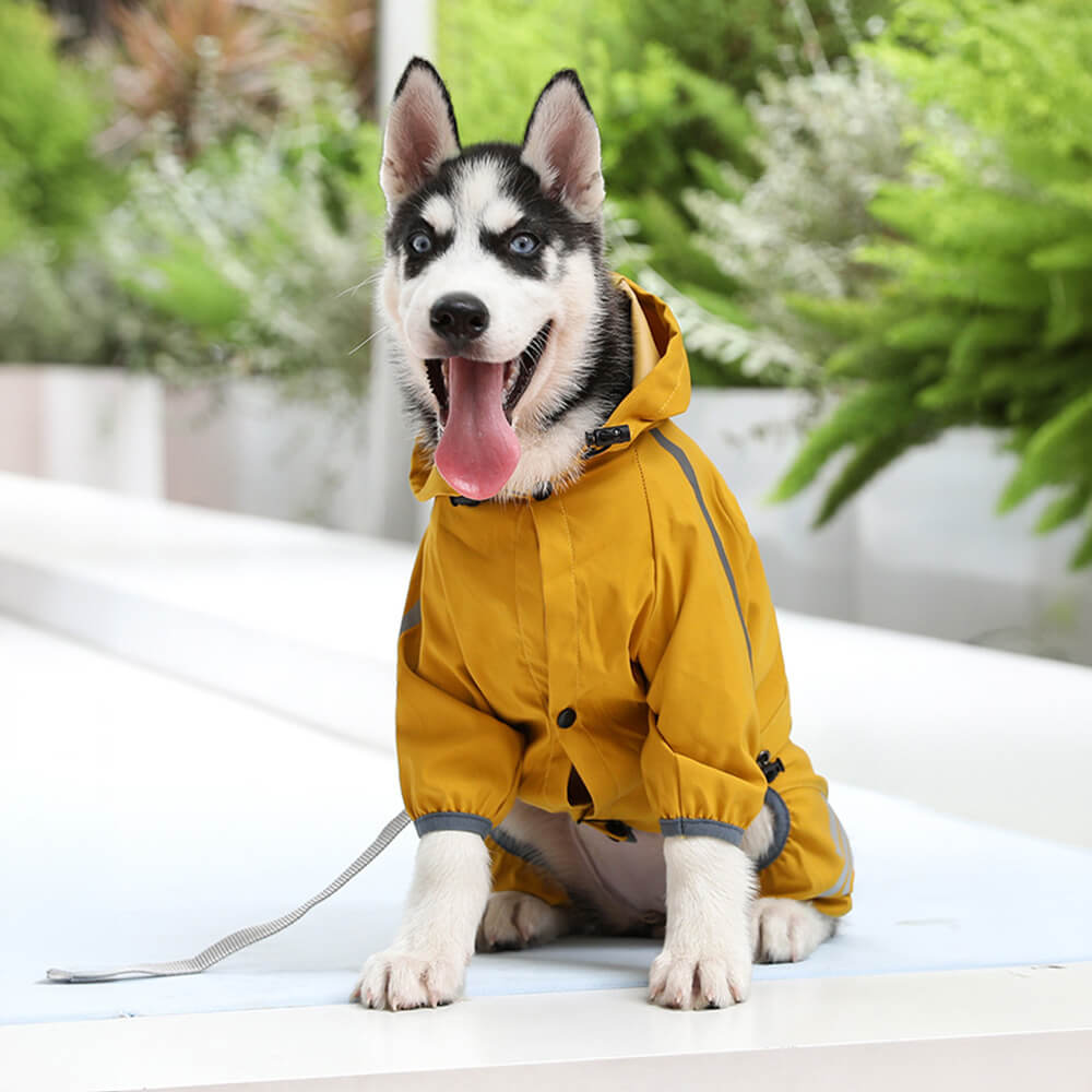 Waterproof Hooded Dog Raincoat with Reflective Stripes - Adjustable