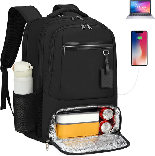 Waterproof Laptop and Lunch Backpack with USB Port - Multi-Compartment Travel Bag