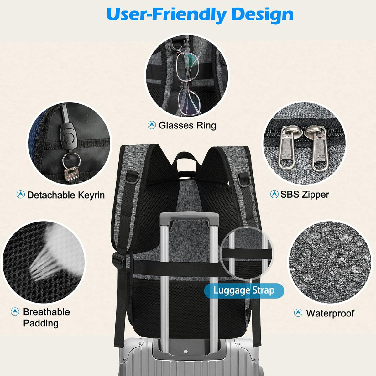 Waterproof Laptop and Lunch Backpack with USB Port - Multi-Compartment Travel Bag