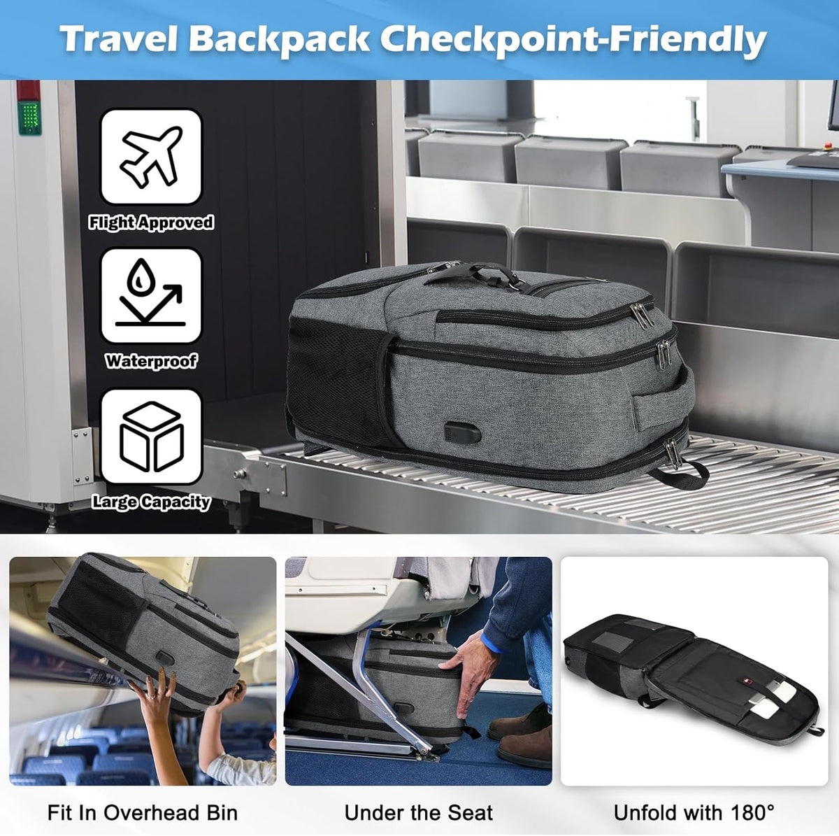 Waterproof Laptop and Lunch Backpack with USB Port - Multi-Compartment Travel Bag
