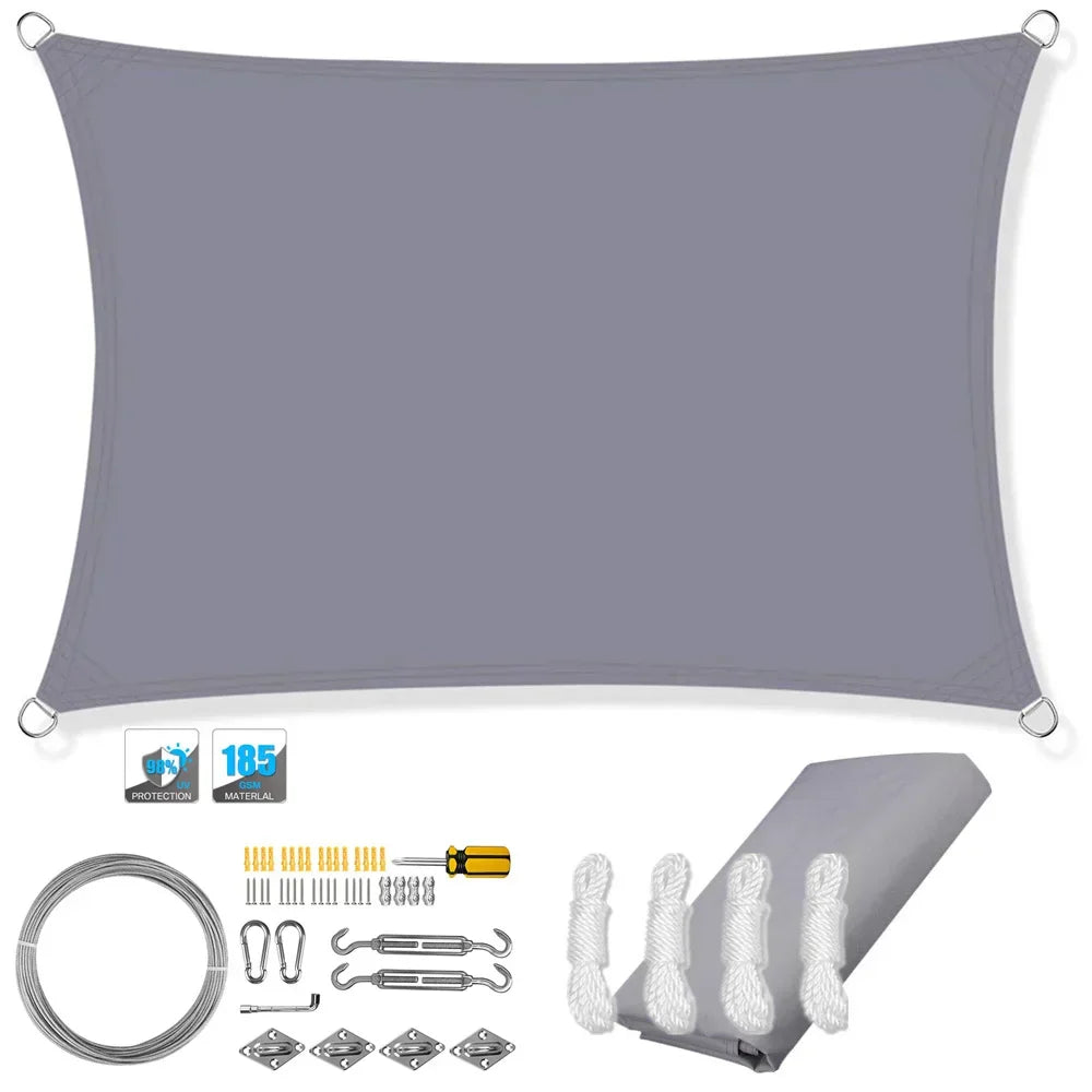 Waterproof Rectangular Sun Shade Sail with UV Protection and Hardware Kit
