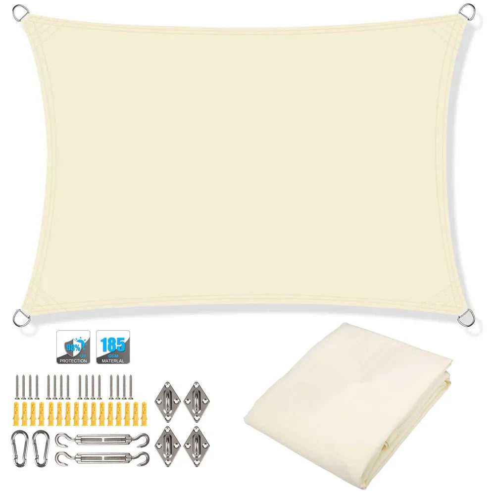 Waterproof Rectangular Sun Shade Sail with UV Protection and Hardware Kit