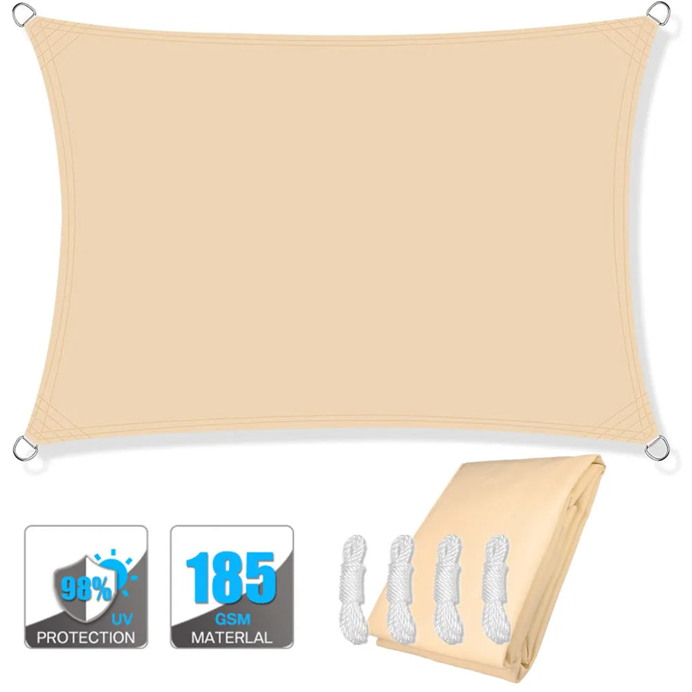 Waterproof Rectangular Sun Shade Sail with UV Protection and Hardware Kit