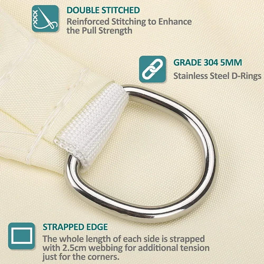 Waterproof Rectangular Sun Shade Sail with UV Protection and Hardware Kit