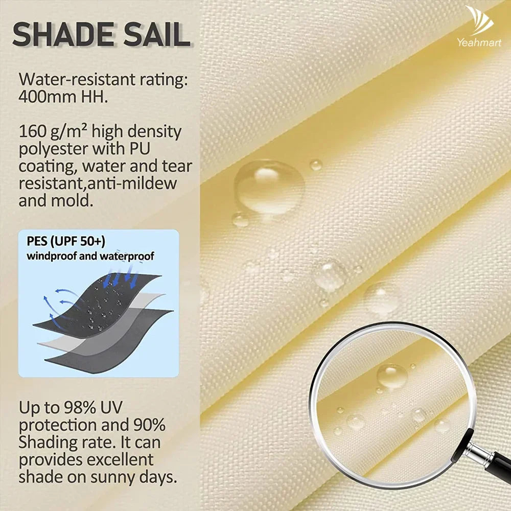 Waterproof Rectangular Sun Shade Sail with UV Protection and Hardware Kit