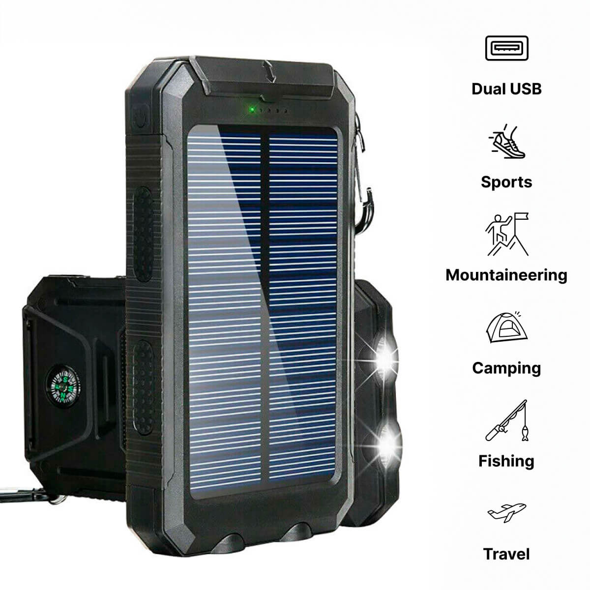 Waterproof Solar Power Bank with Dual USB Ports