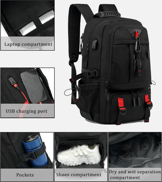 Waterproof Travel Laptop Backpack with USB Port and Shoe Compartment