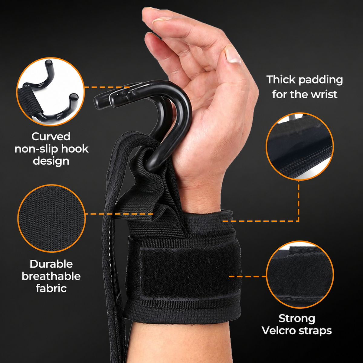 Weightlifting Wrist Straps with Hooks for Fitness and Gym Training