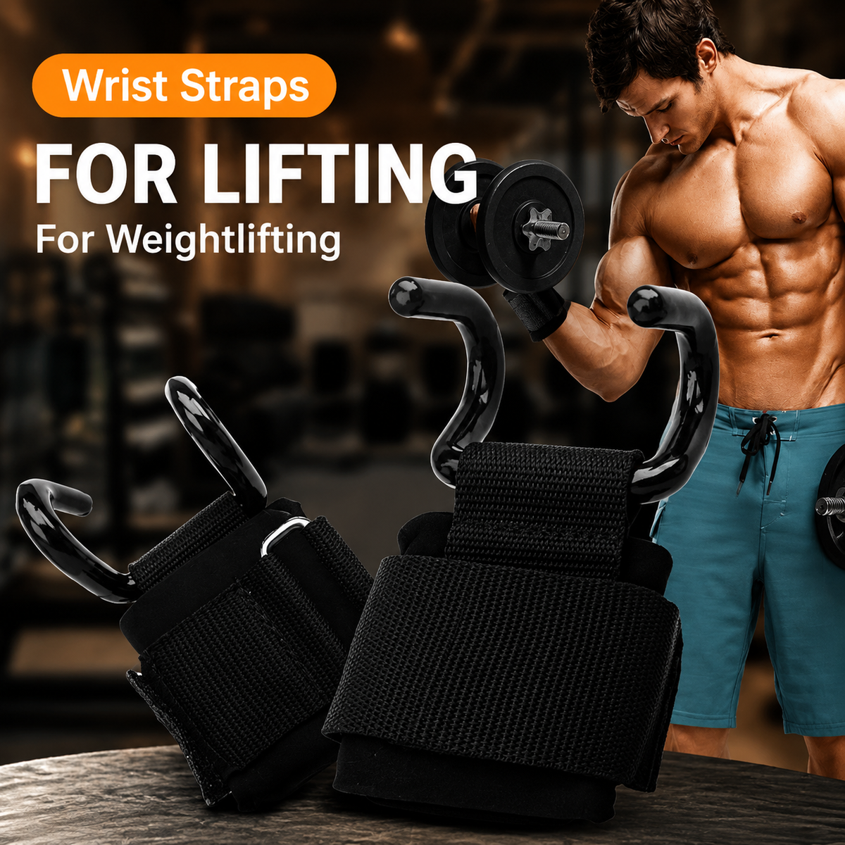 Weightlifting Wrist Straps with Hooks for Fitness and Gym Training