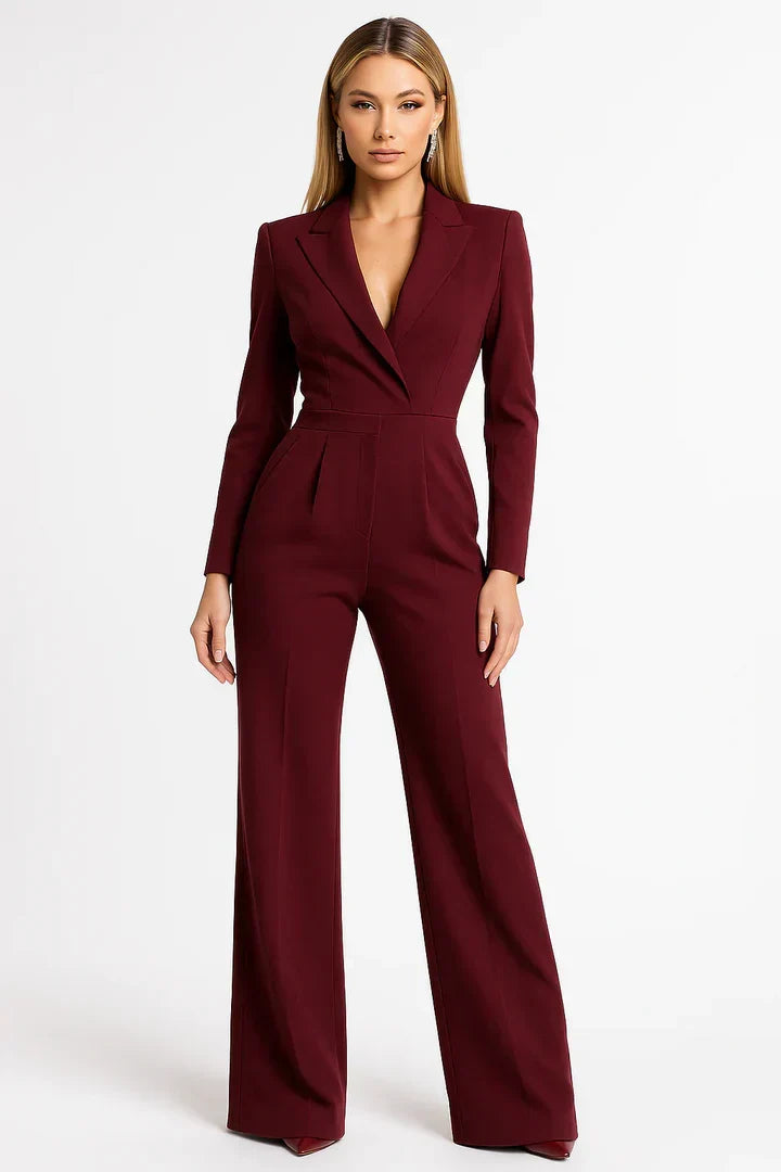Wide-Leg Blazer Jumpsuit with Luxe V-Neck