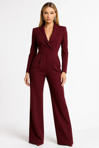 Wide-Leg Blazer Jumpsuit with Luxe V-Neck