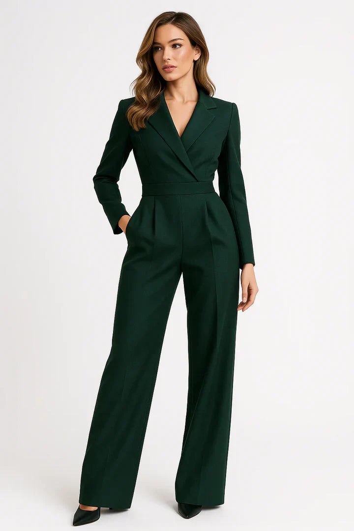 Wide-Leg Blazer Jumpsuit with Luxe V-Neck