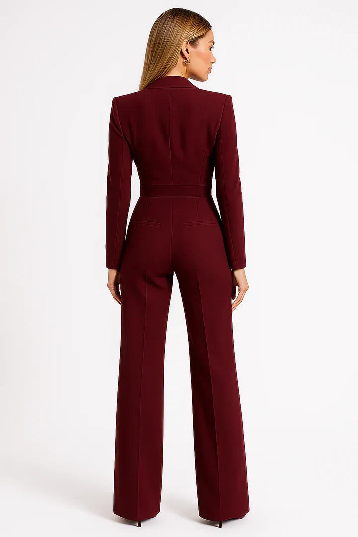 Wide-Leg Blazer Jumpsuit with Luxe V-Neck