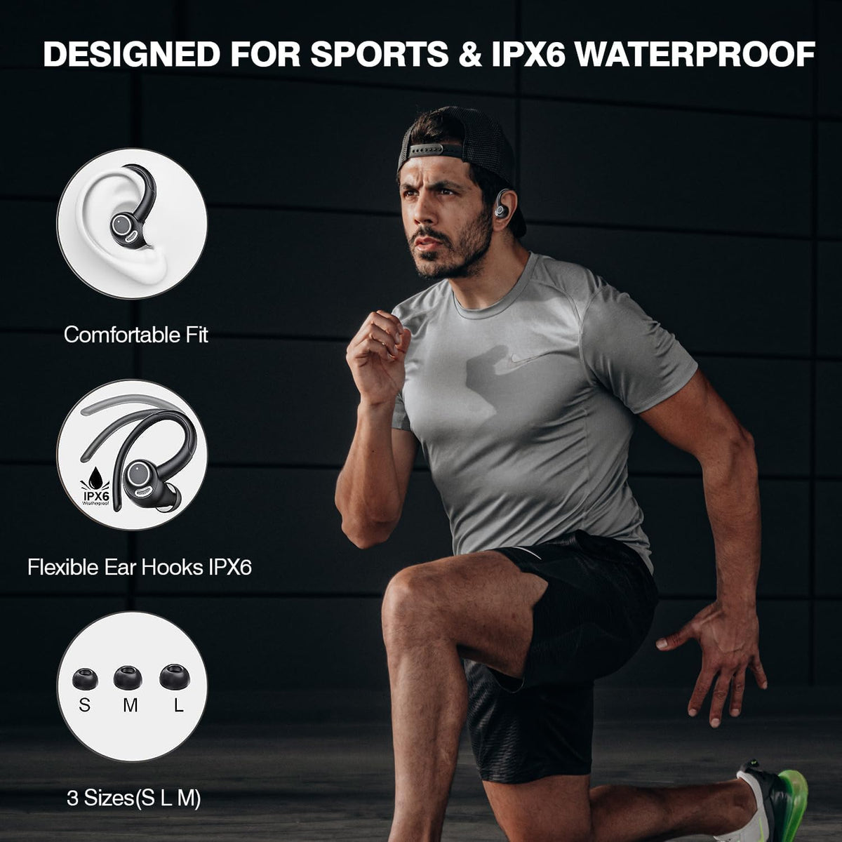 Wireless Bluetooth 5.3 Sports Earbuds with Noise Reduction and 48-Hour Playtime