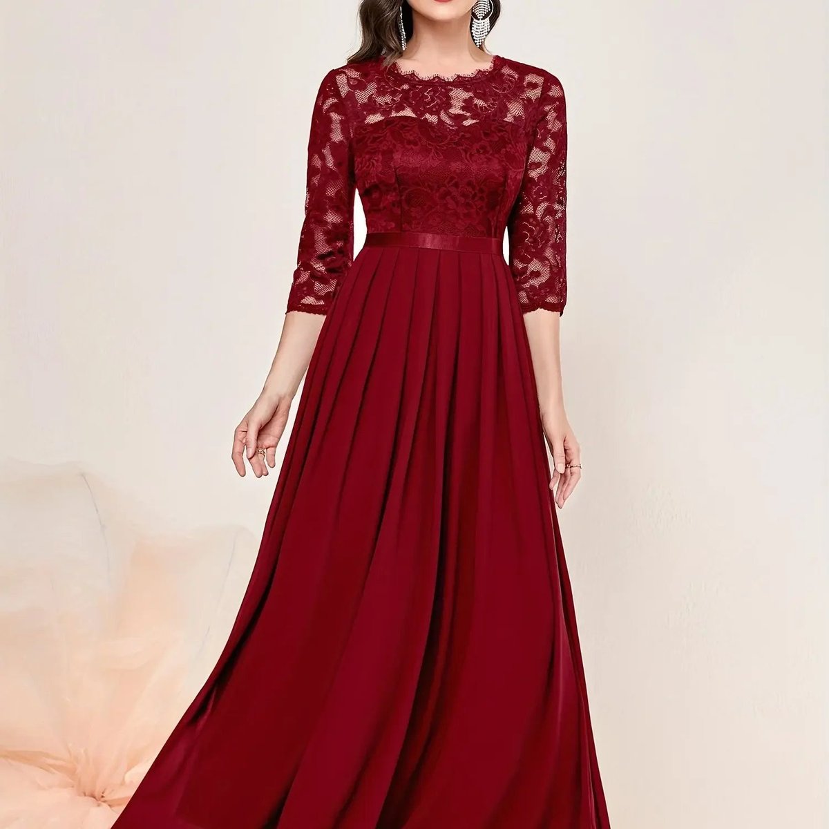 Women's 3/4-Sleeve A-Line Maxi Formal Dress