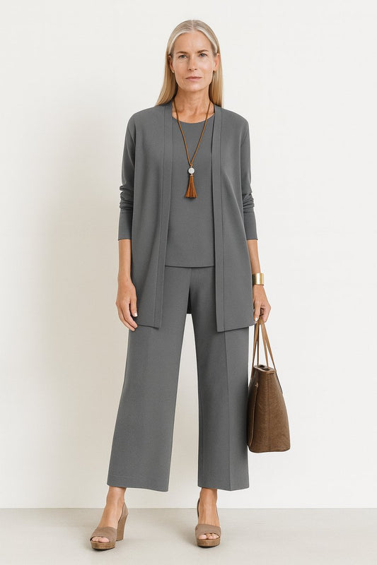 Women's 3-Piece Open-Front Longline Cardigan and Pants Set