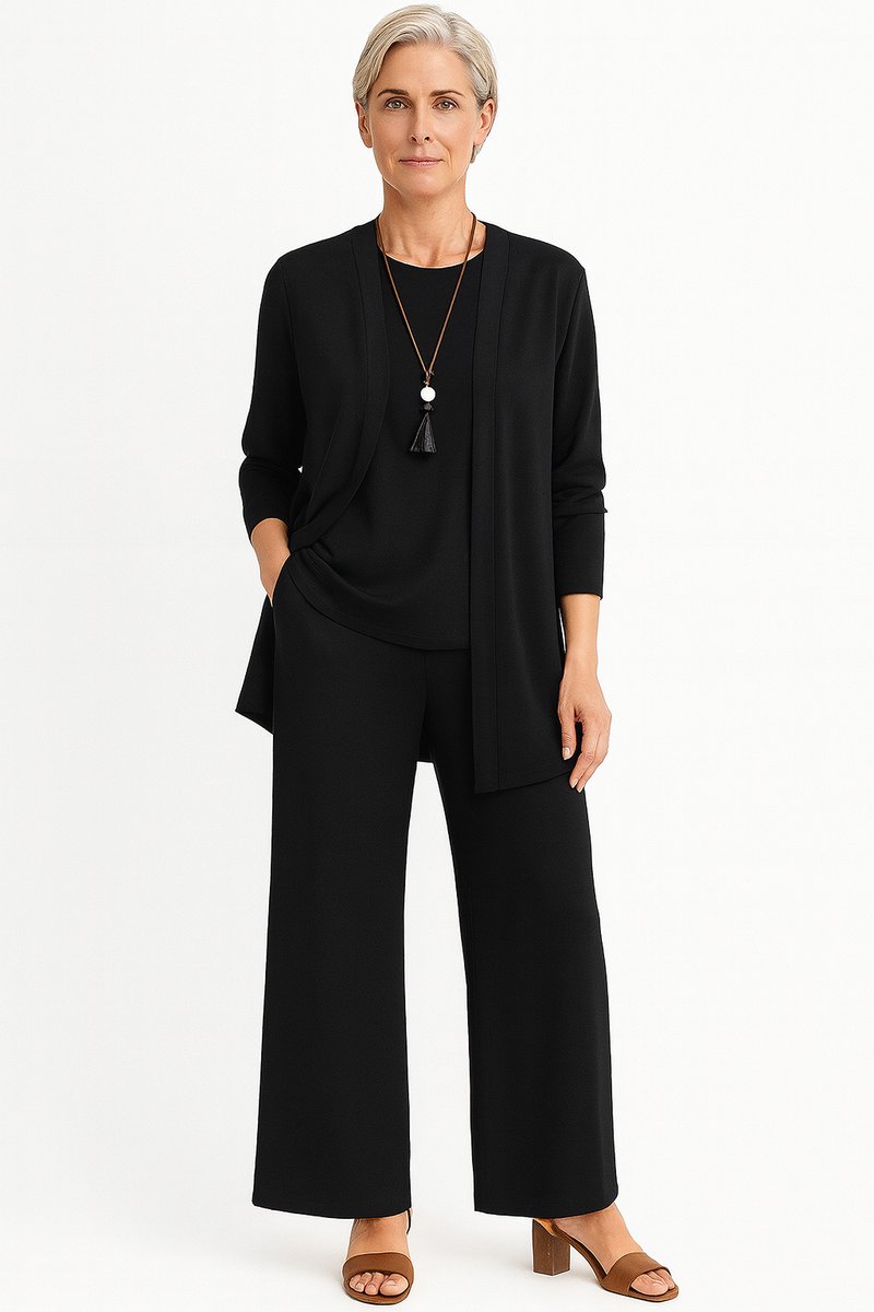 Women's 3-Piece Open-Front Longline Cardigan and Pants Set