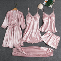 Women's 5-Piece Pajama Set with Robe and Shorts