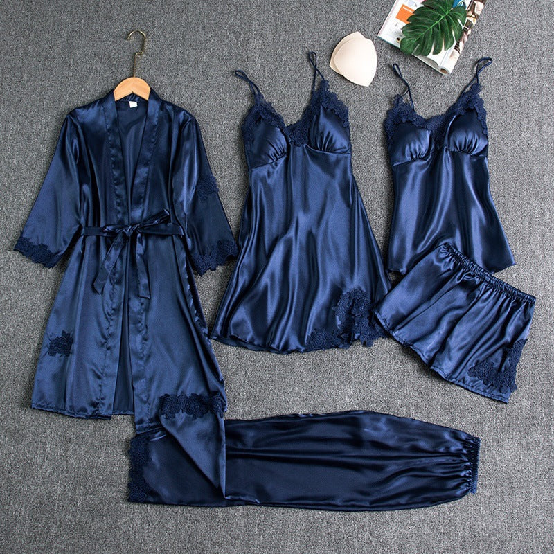 Women's 5-Piece Pajama Set with Robe and Shorts