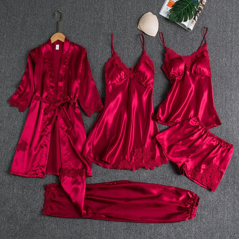 Women's 5-Piece Pajama Set with Robe and Shorts