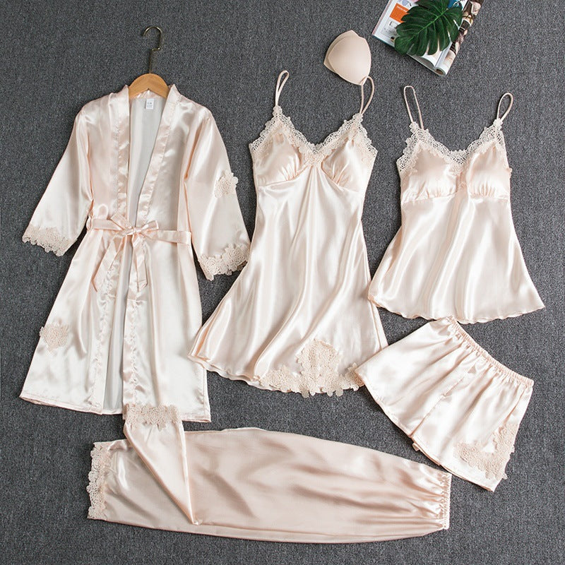 Women's 5-Piece Pajama Set with Robe and Shorts