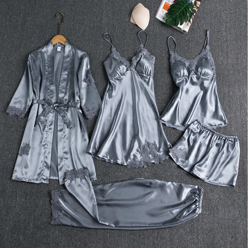 Women's 5-Piece Pajama Set with Robe and Shorts