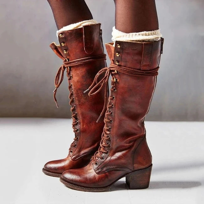 Women's Black Lace-Up Knee-High Boots