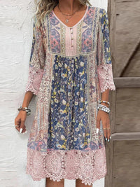 Women's Bohemian Floral-Trim V-Neck Tunic Dress