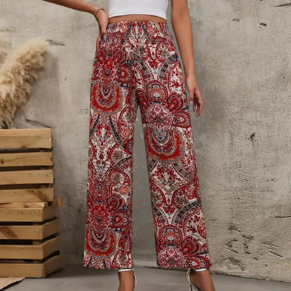 Women's Bohemian Wide-Leg Trousers with Slanted Pockets