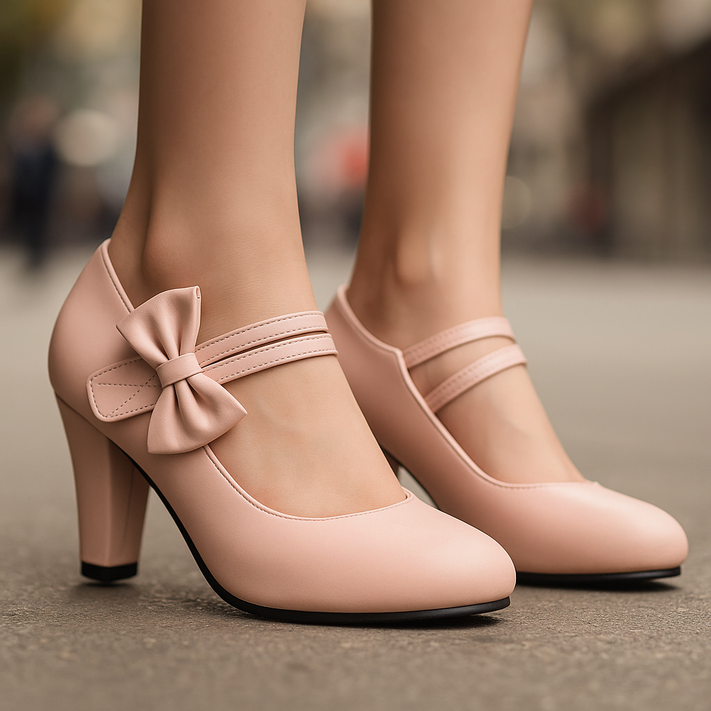 Women's Bow Accent Block Heel Pumps
