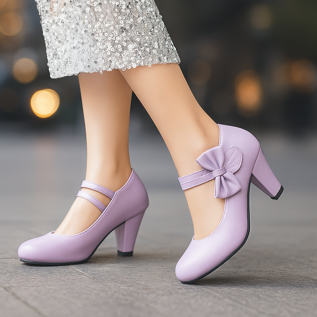 Women's Bow Accent Block Heel Pumps