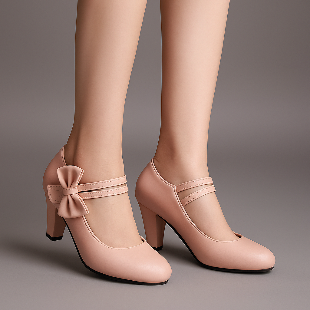 Women's Bow Accent Block Heel Pumps