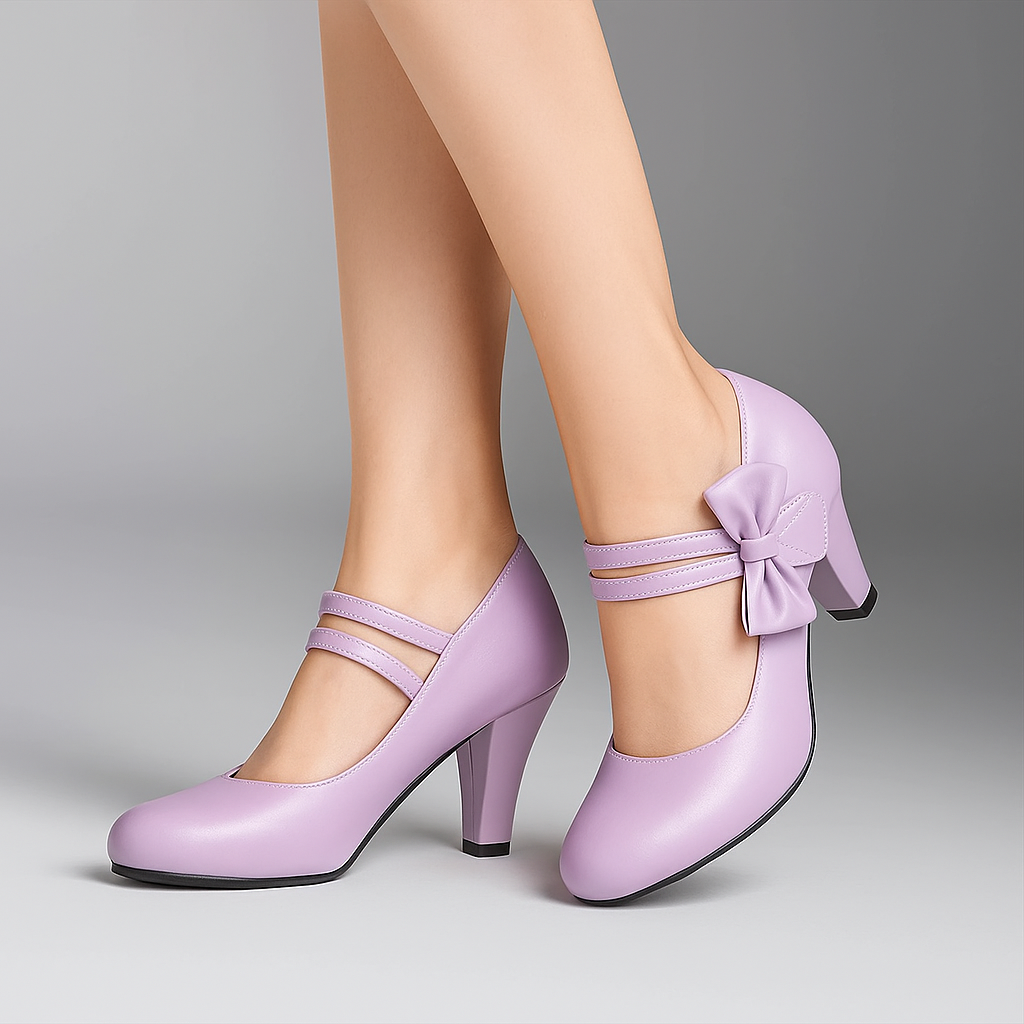 Women's Bow Accent Block Heel Pumps