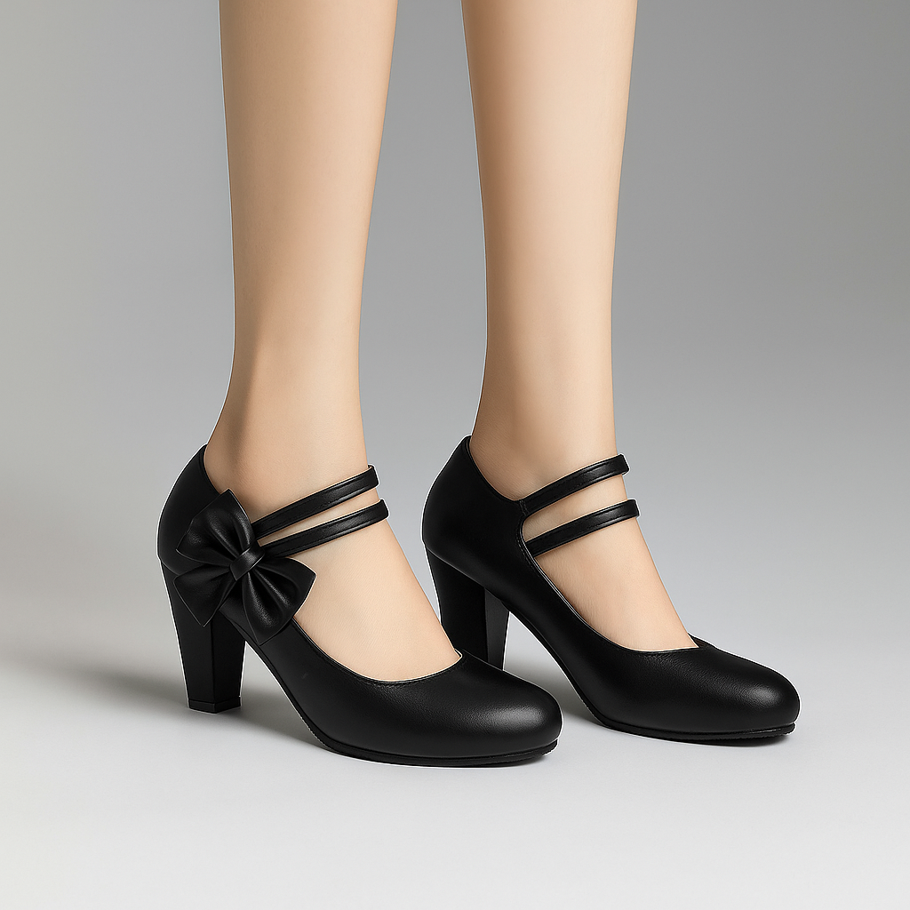 Women's Bow Accent Block Heel Pumps