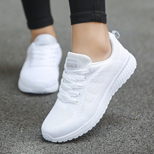 Women's Breathable Casual Sneakers with White Soles