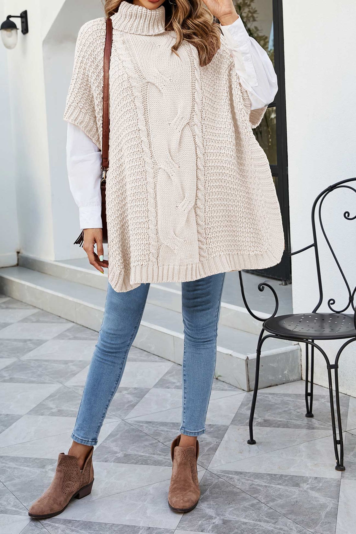 Women's Cable-Knit Sweater Poncho