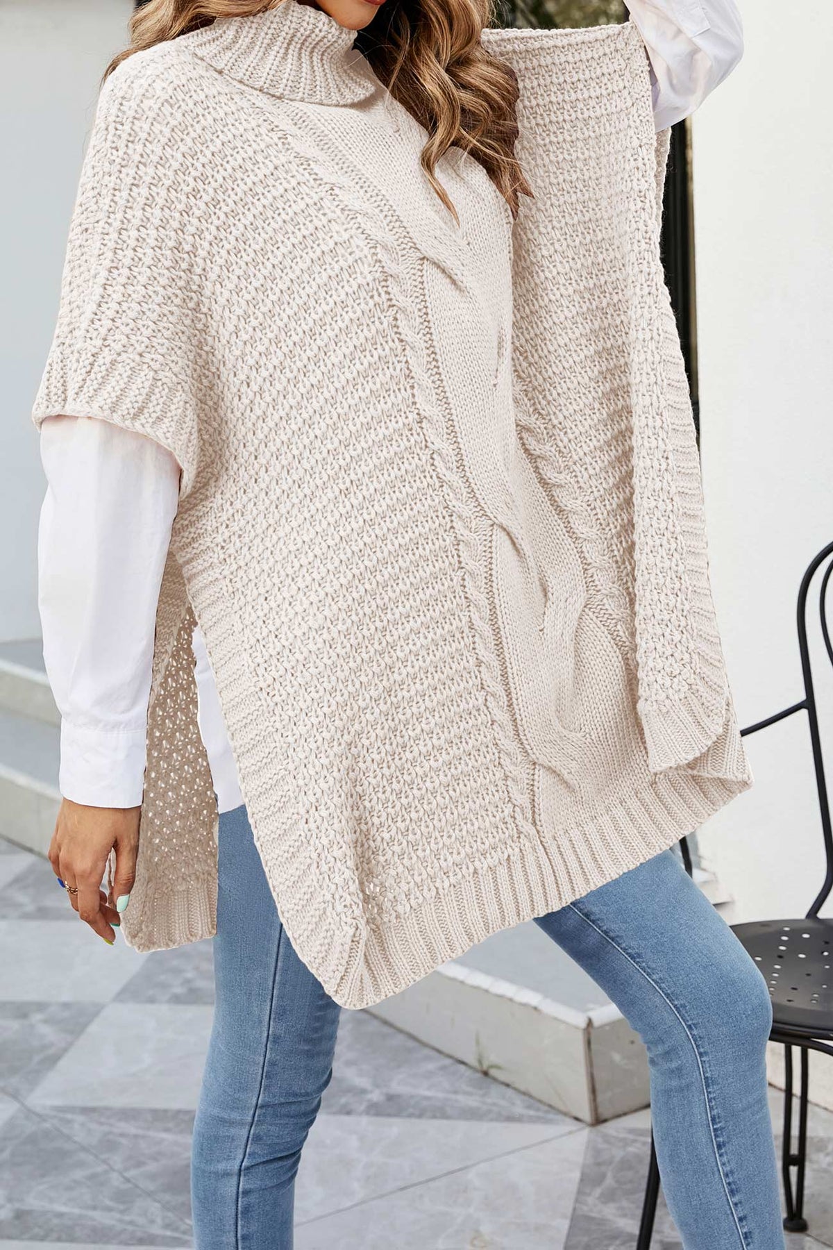 Women's Cable-Knit Sweater Poncho