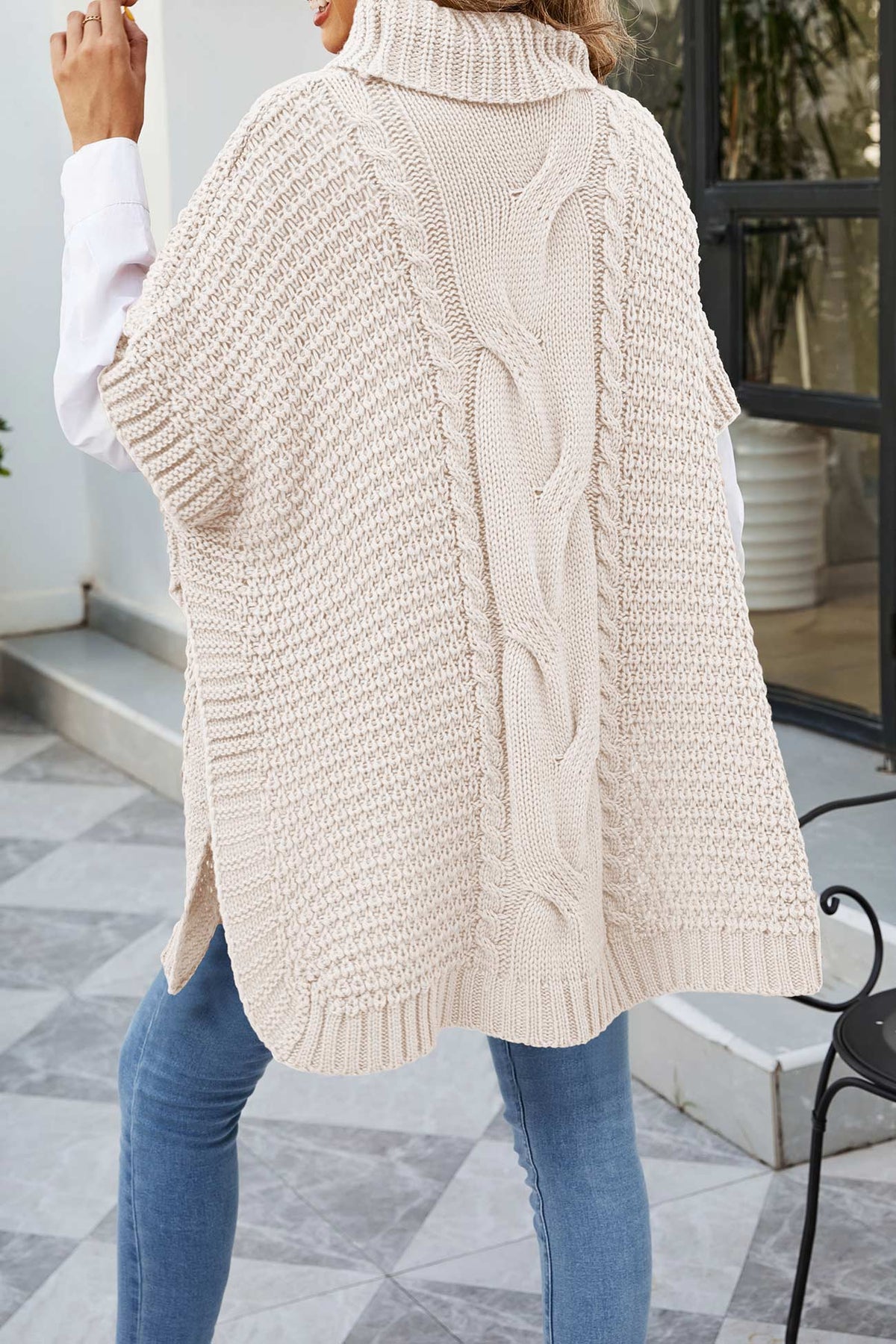 Women's Cable-Knit Sweater Poncho