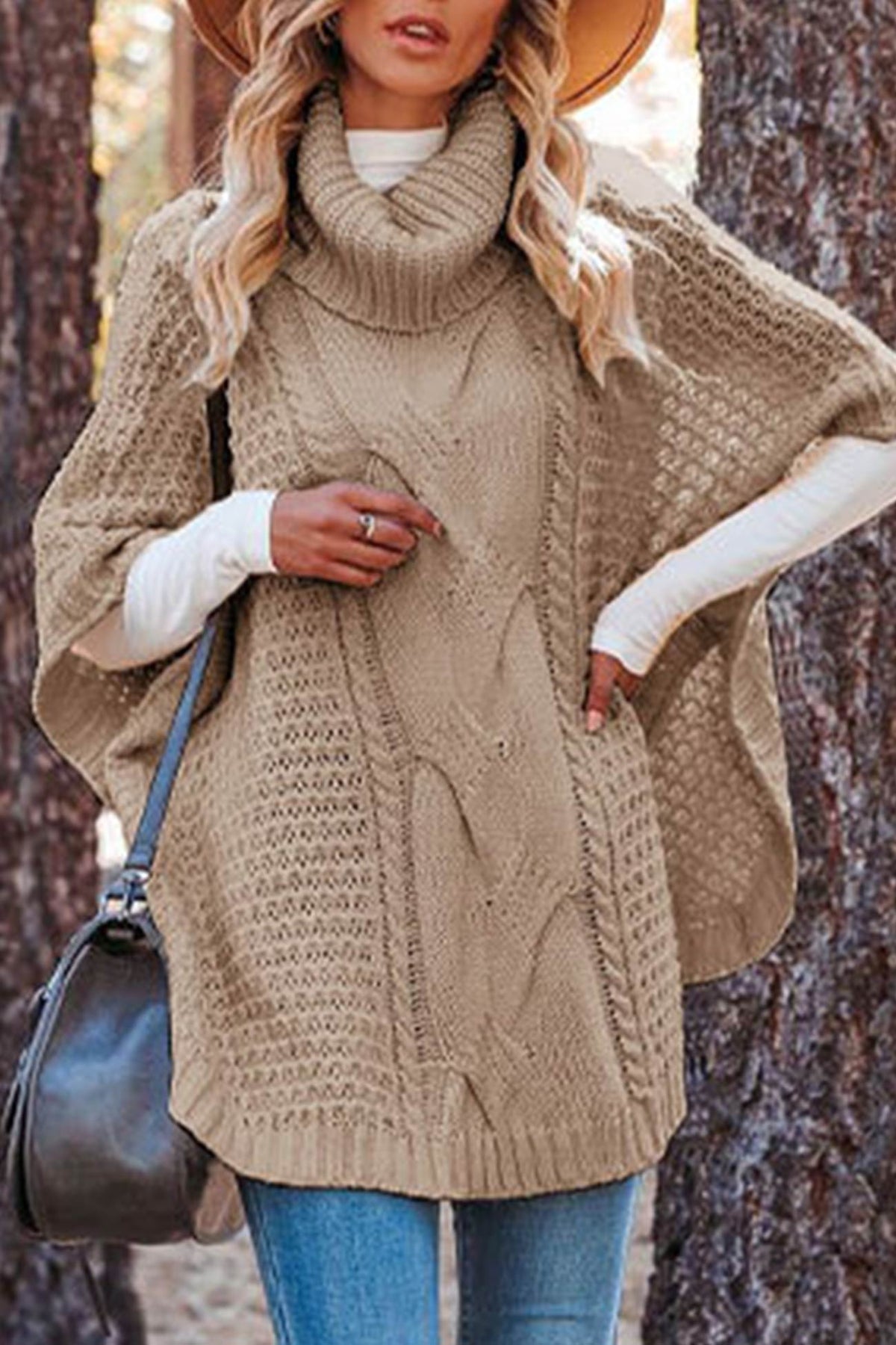 Women's Cable-Knit Sweater Poncho