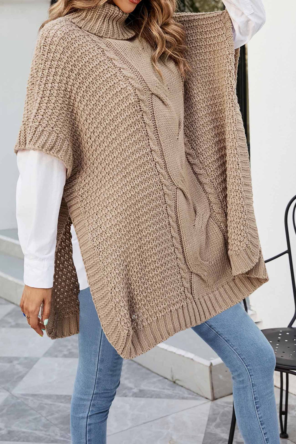 Women's Cable-Knit Sweater Poncho