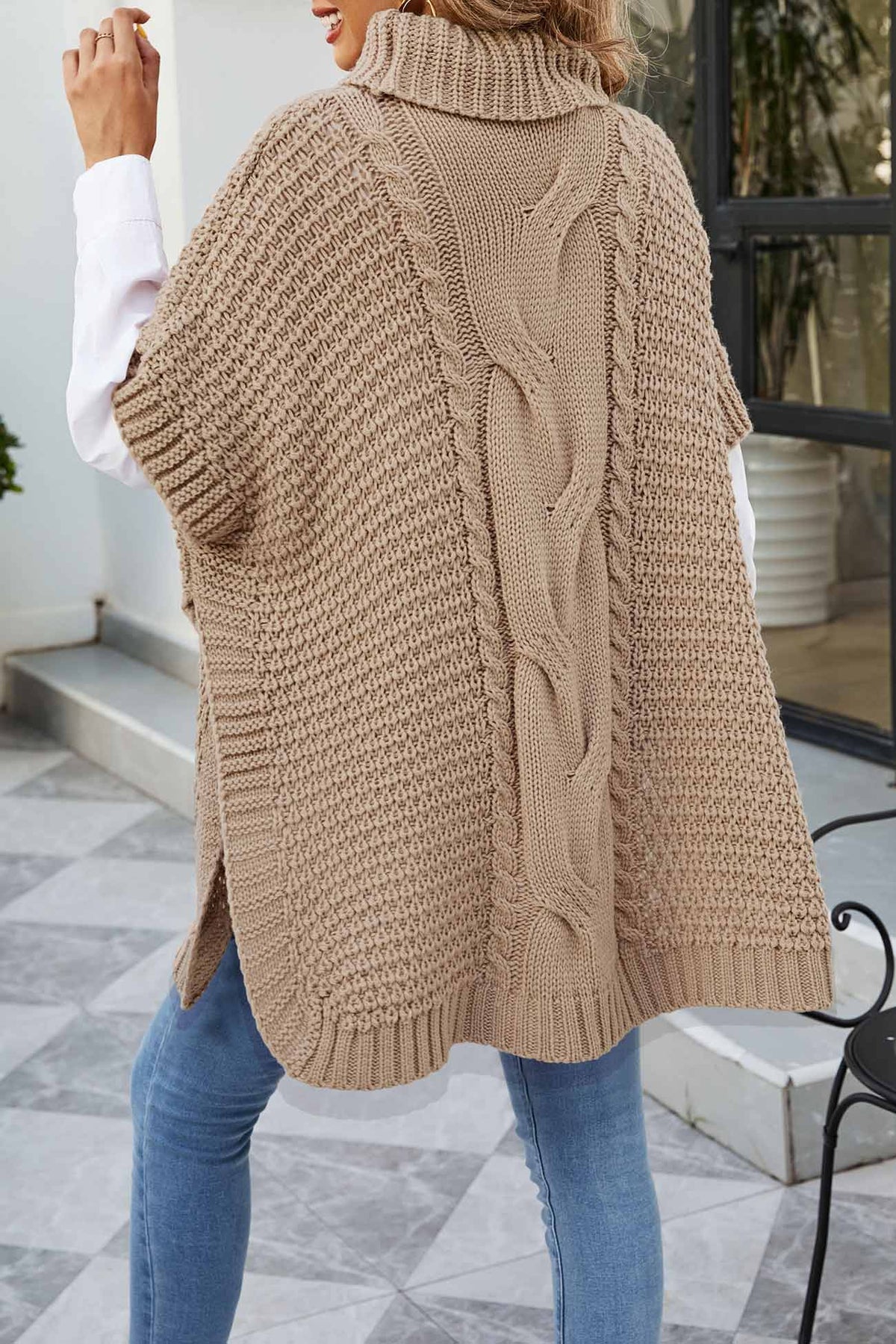 Women's Cable-Knit Sweater Poncho