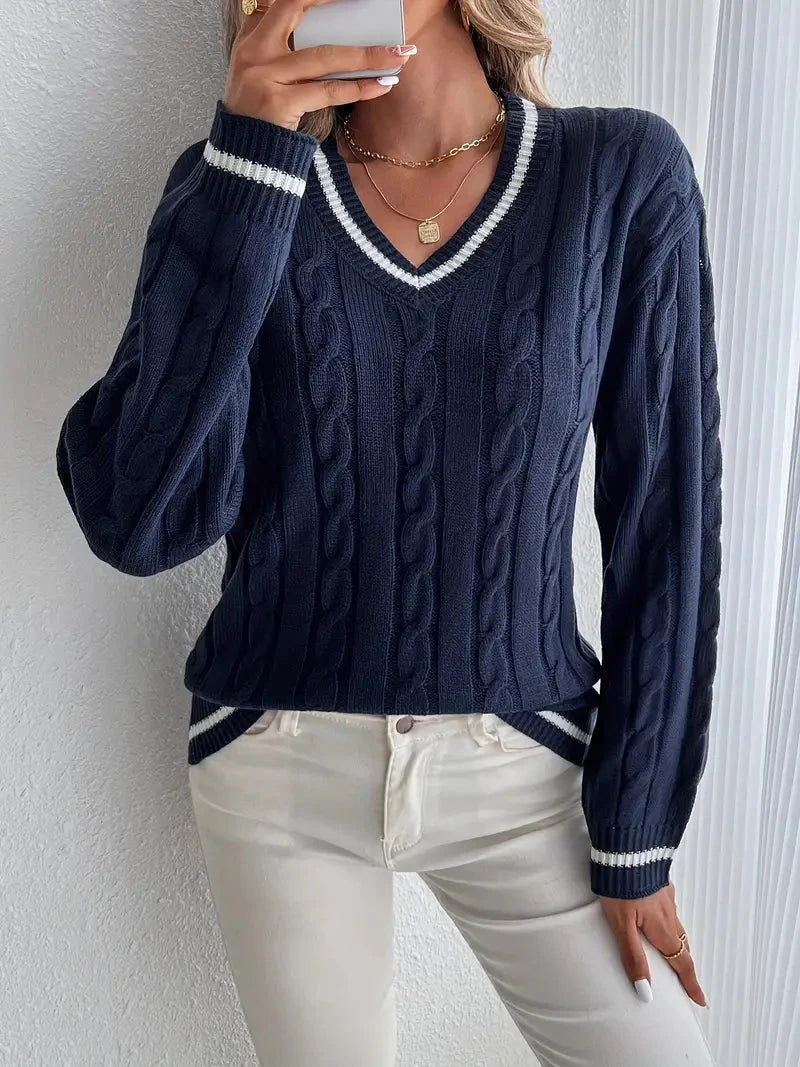 Women's Cable- V-Neck Sweater